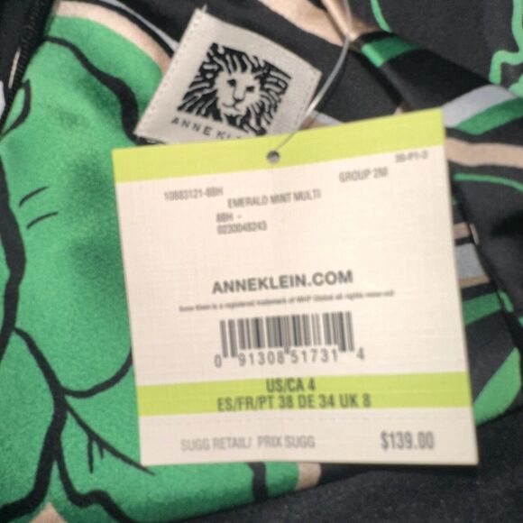 NWT Anne Klein Floral Green Black White Belted Midi Dress Women's Size 4 $139 - Picture 15 of 15